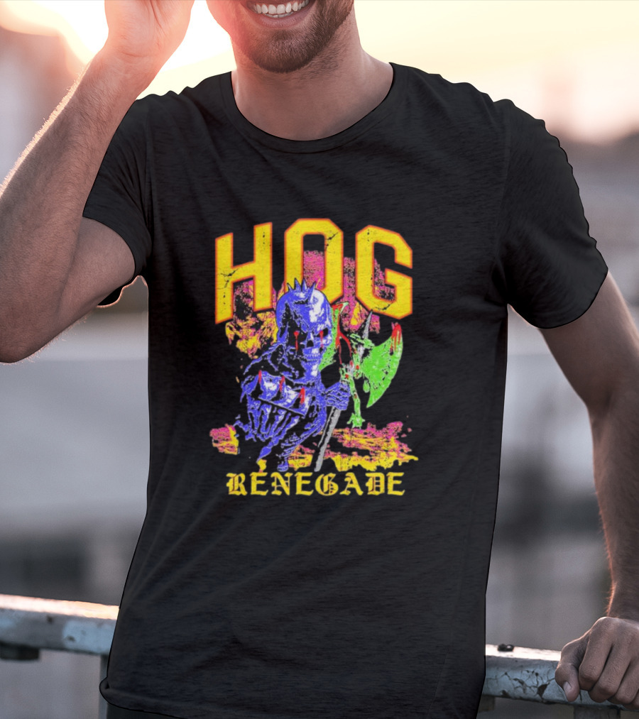Hog Renegade Skeleton Warrior Graphic With Medieval Armor And Axe T-Shirt
