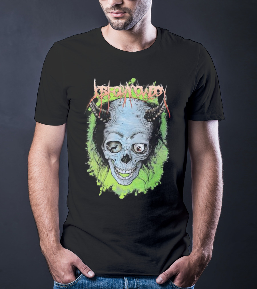 Job For A Cowboy Demon Skull Green Background T-Shirt
