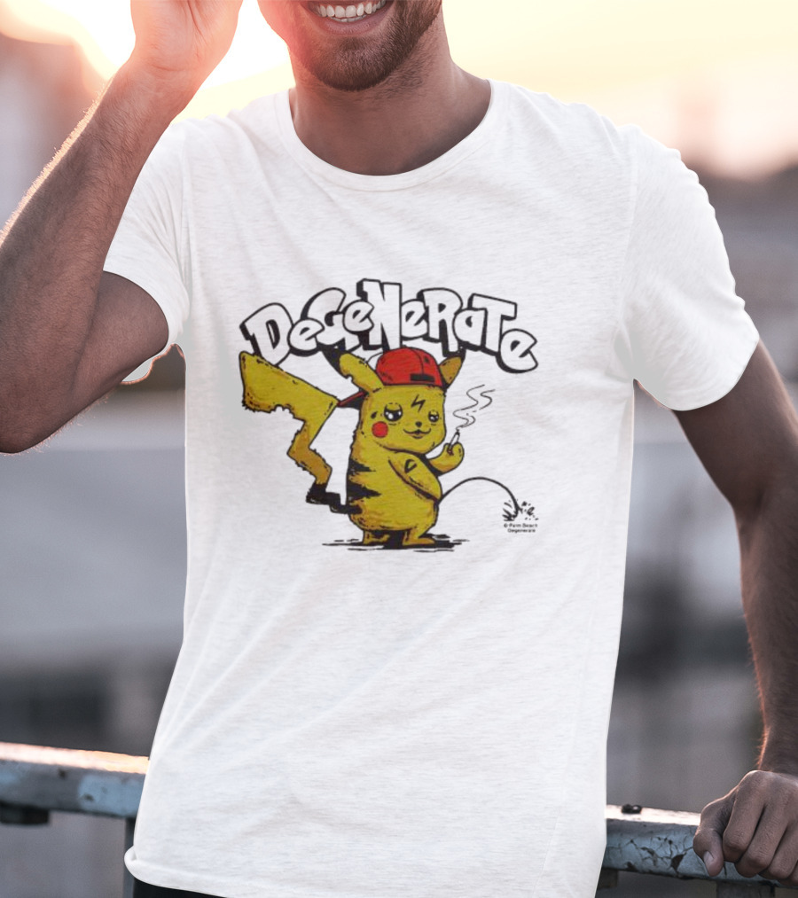 Degenerate Pikachu Smoking With Red Hat T-Shirt