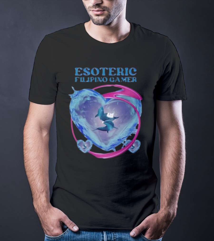 ESOTERIC FILIPINO GAMER Heart With Dolphins In Oceanic Sphere T-Shirt