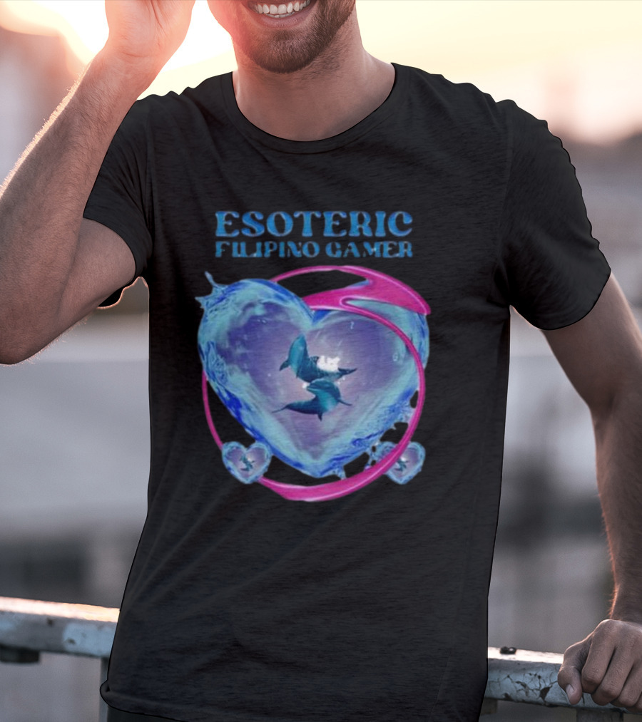 ESOTERIC FILIPINO GAMER Heart With Dolphins In Oceanic Sphere T-Shirt