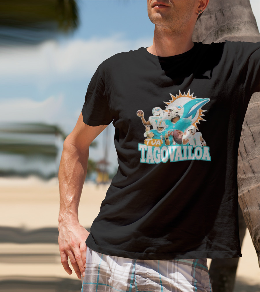 Miami Dolphins Tua Tagovailoa Football Action Collage T-Shirt