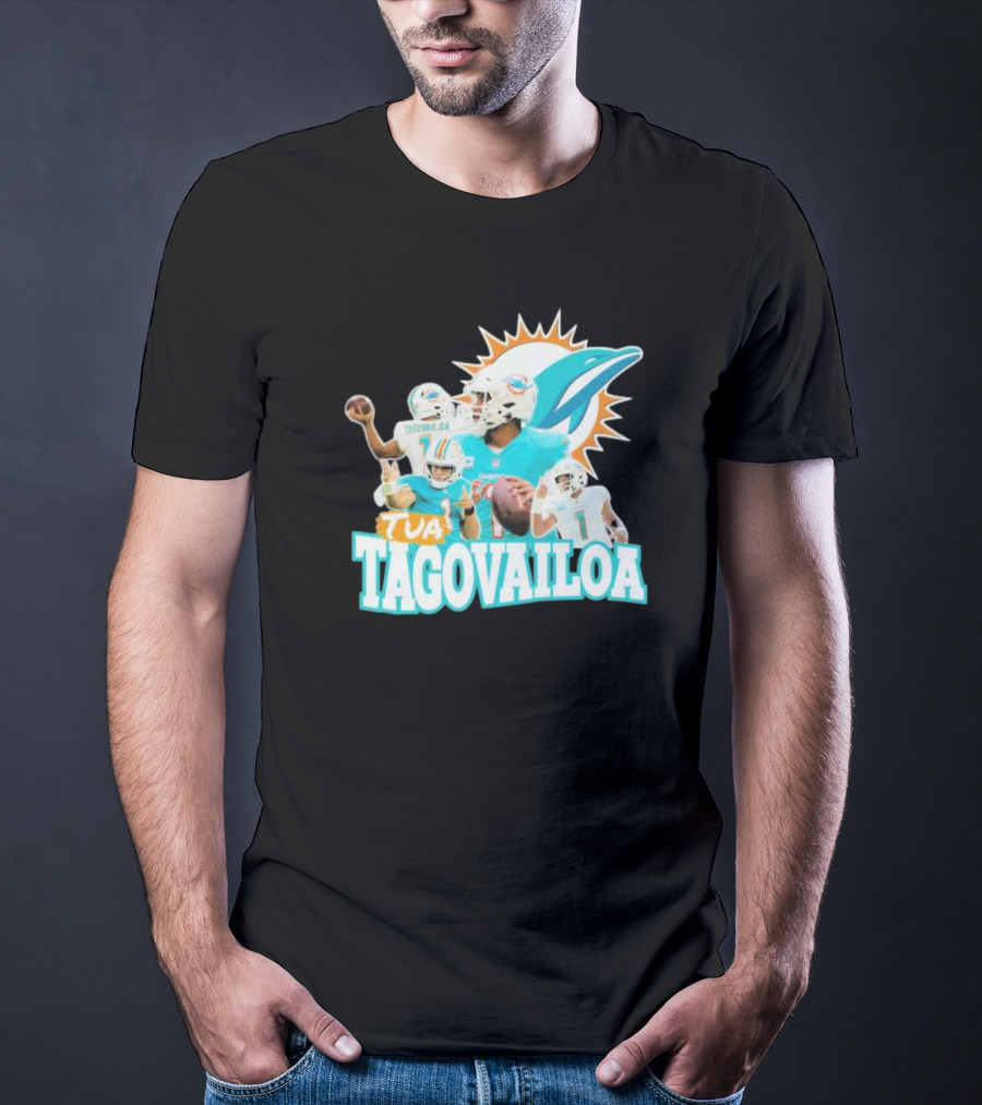 Miami Dolphins Tua Tagovailoa Football Action Collage T-Shirt