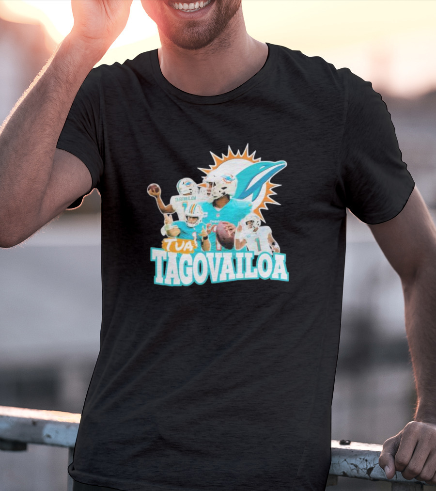 Miami Dolphins Tua Tagovailoa Football Action Collage T-Shirt
