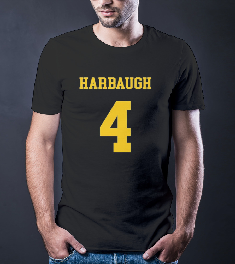 Harbaugh 4 Michigan Football Coach Iconic Jersey Number T-Shirt