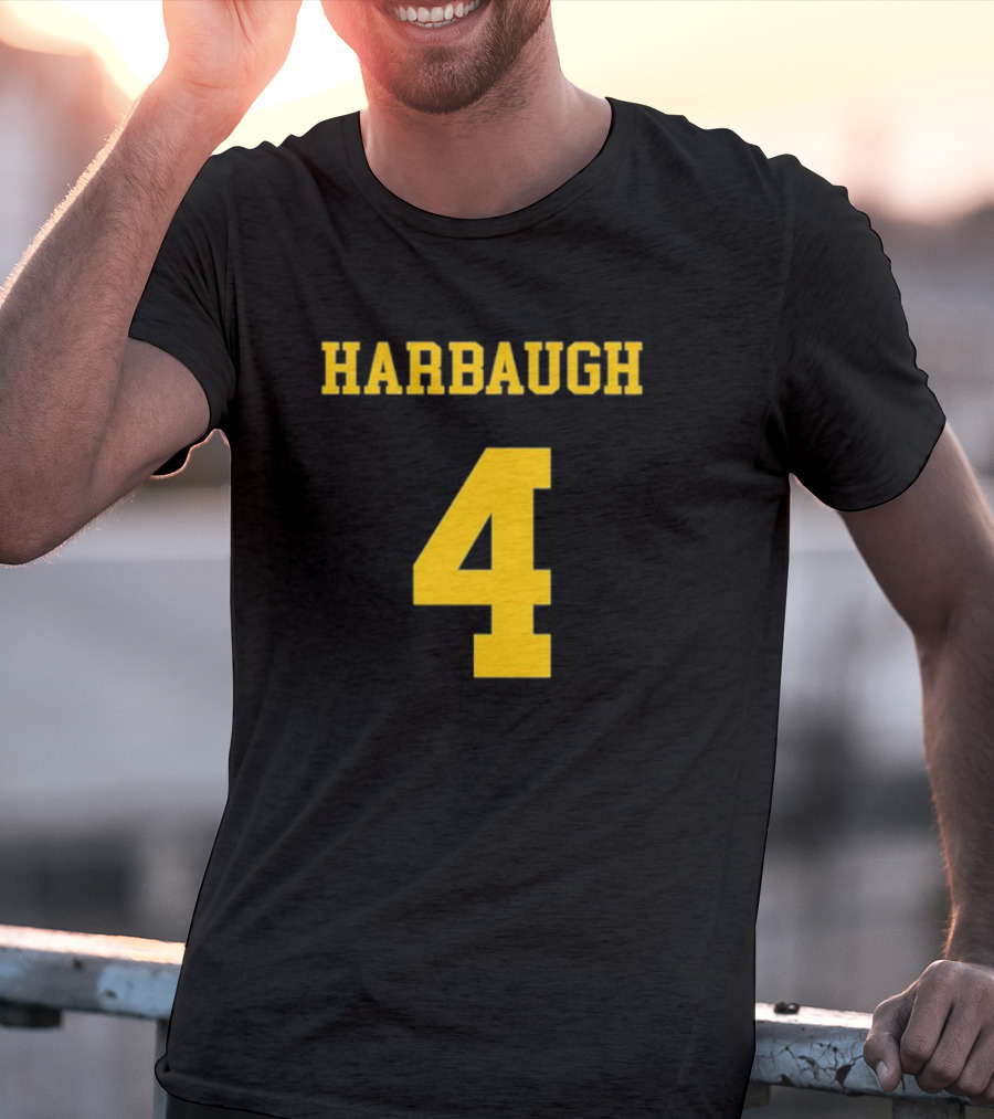 Harbaugh 4 Michigan Football Coach Iconic Jersey Number T-Shirt