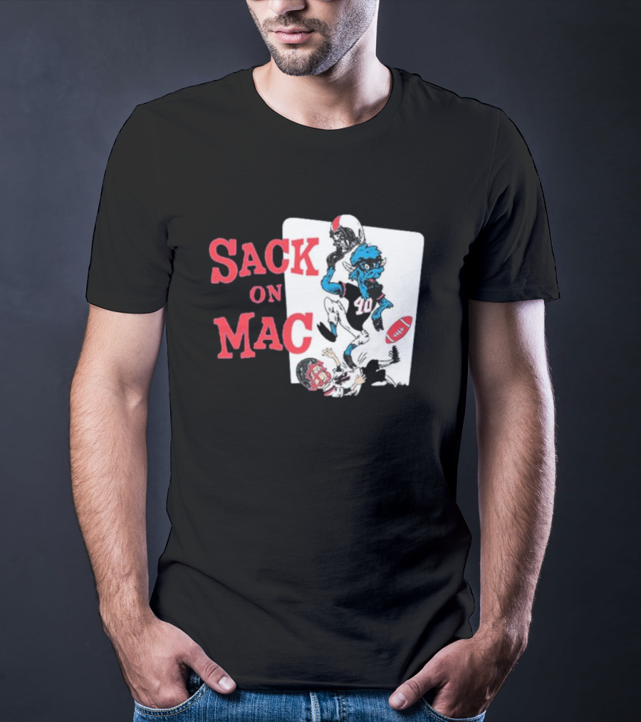 Sack On Mac NFL Football Cartoon Character Action T-Shirt