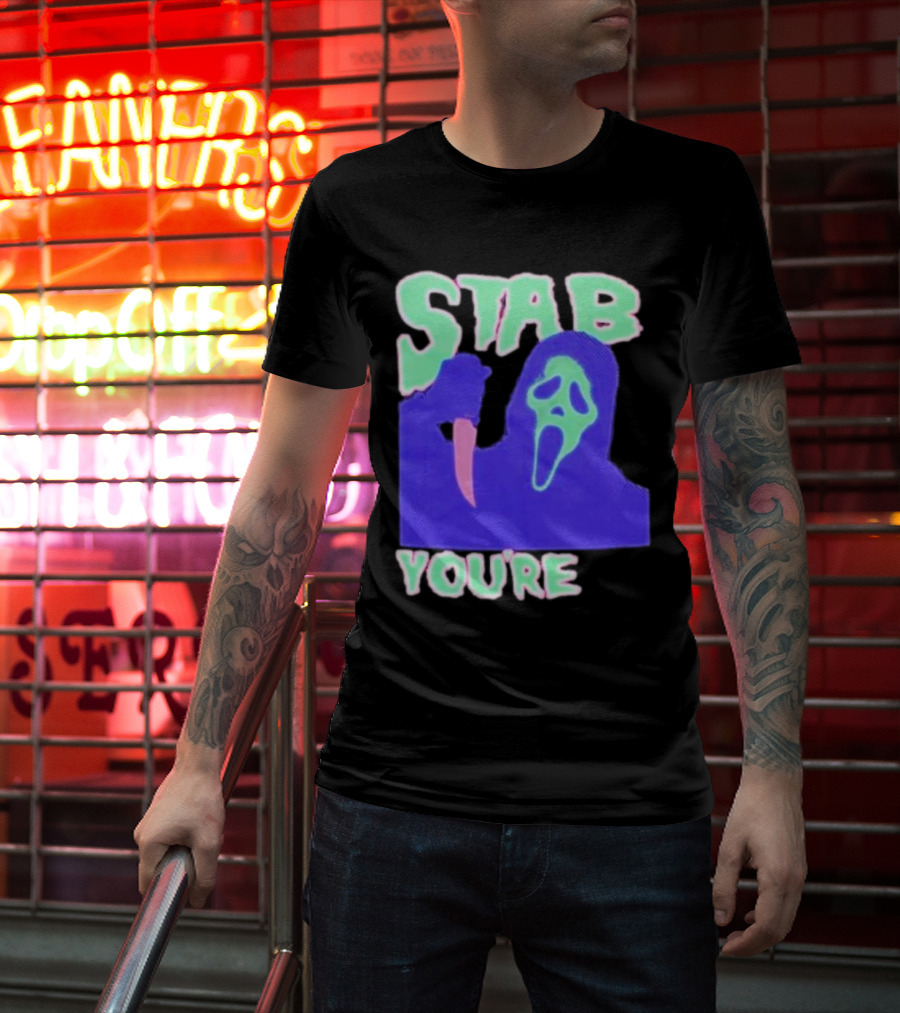 Stab You’re It Neon Horror Mask T-Shirt