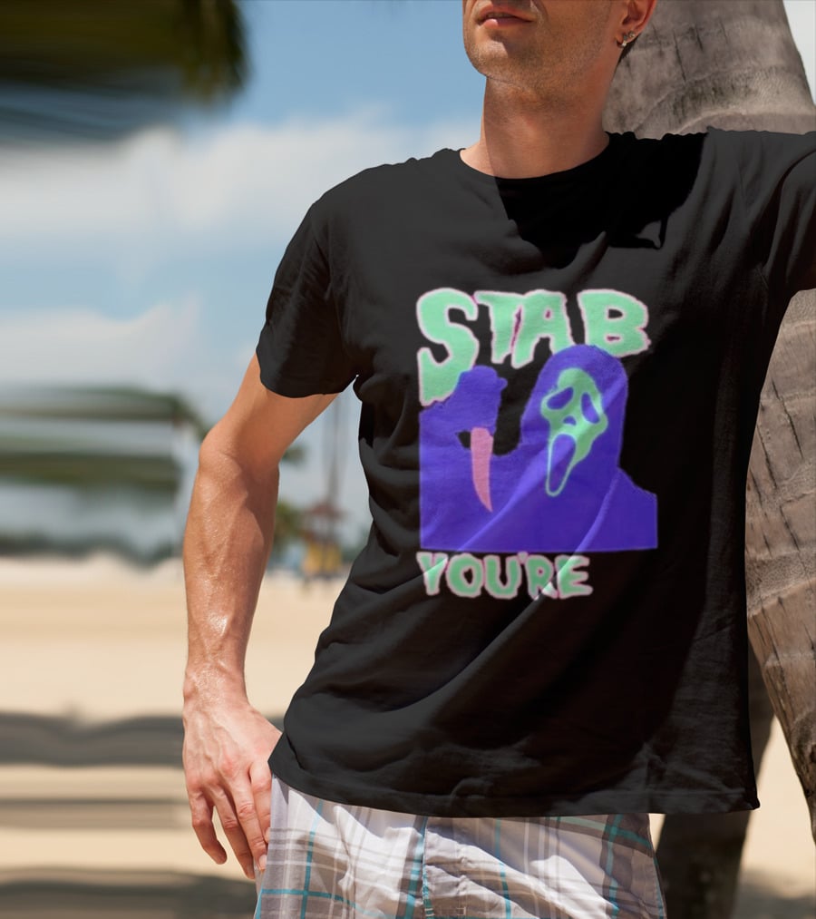 Stab You’re It Neon Horror Mask T-Shirt