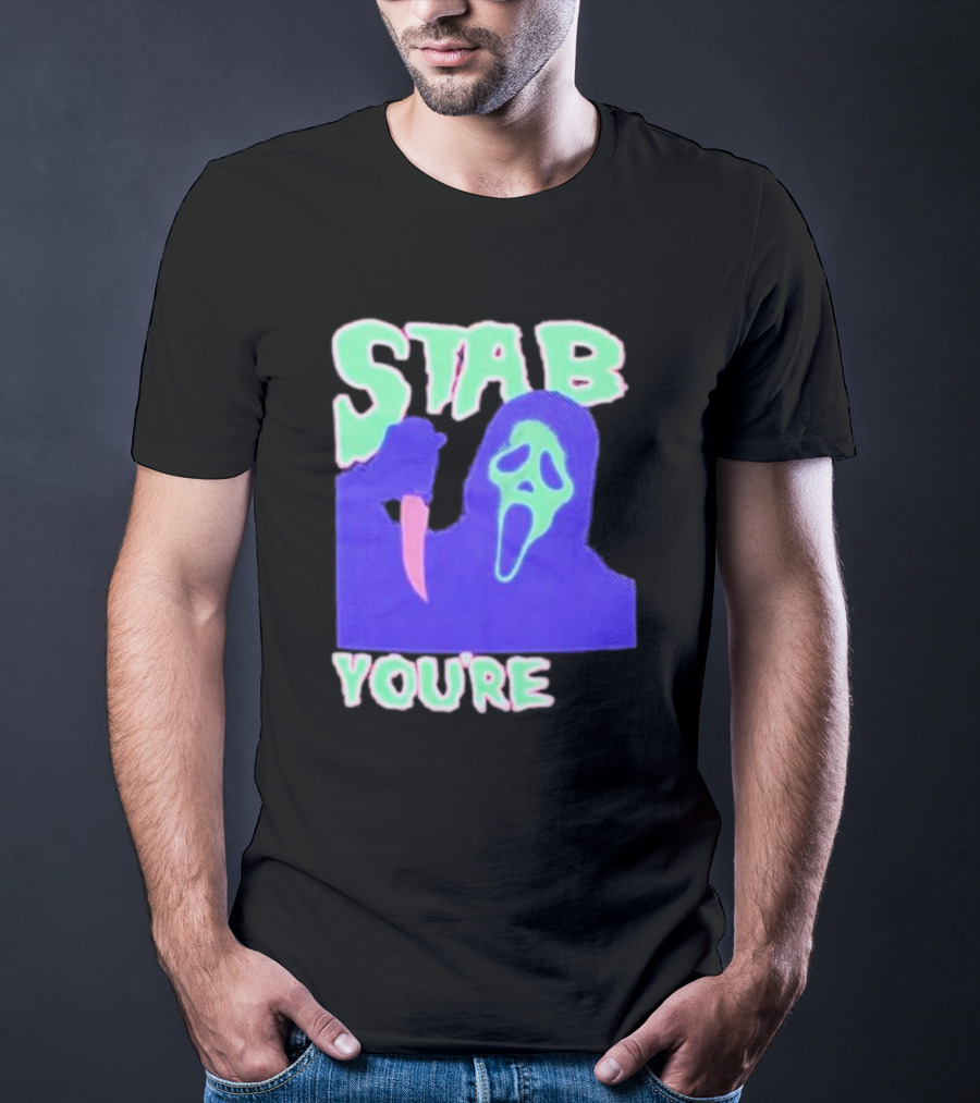 Stab You’re It Neon Horror Mask T-Shirt