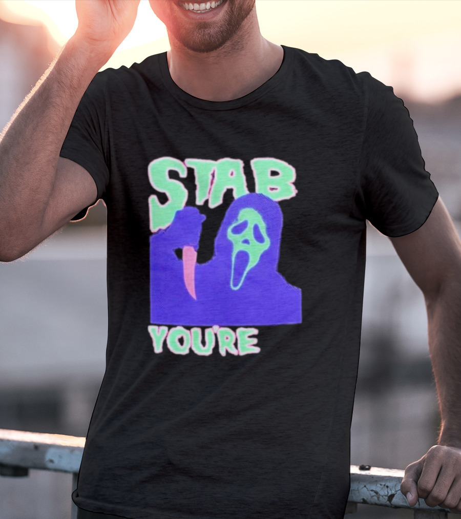 Stab You’re It Neon Horror Mask T-Shirt