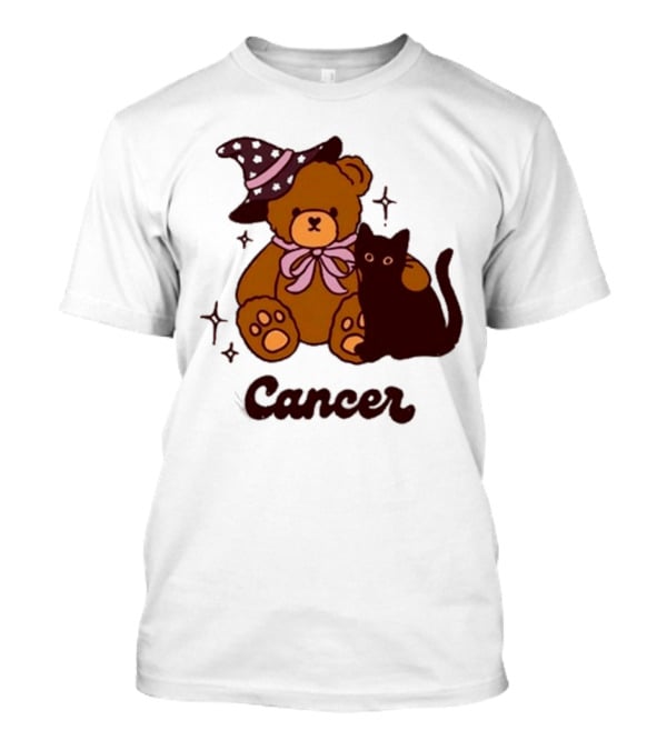 Cancer Teddy Bear With Witch Hat And Black Cat T-Shirt
