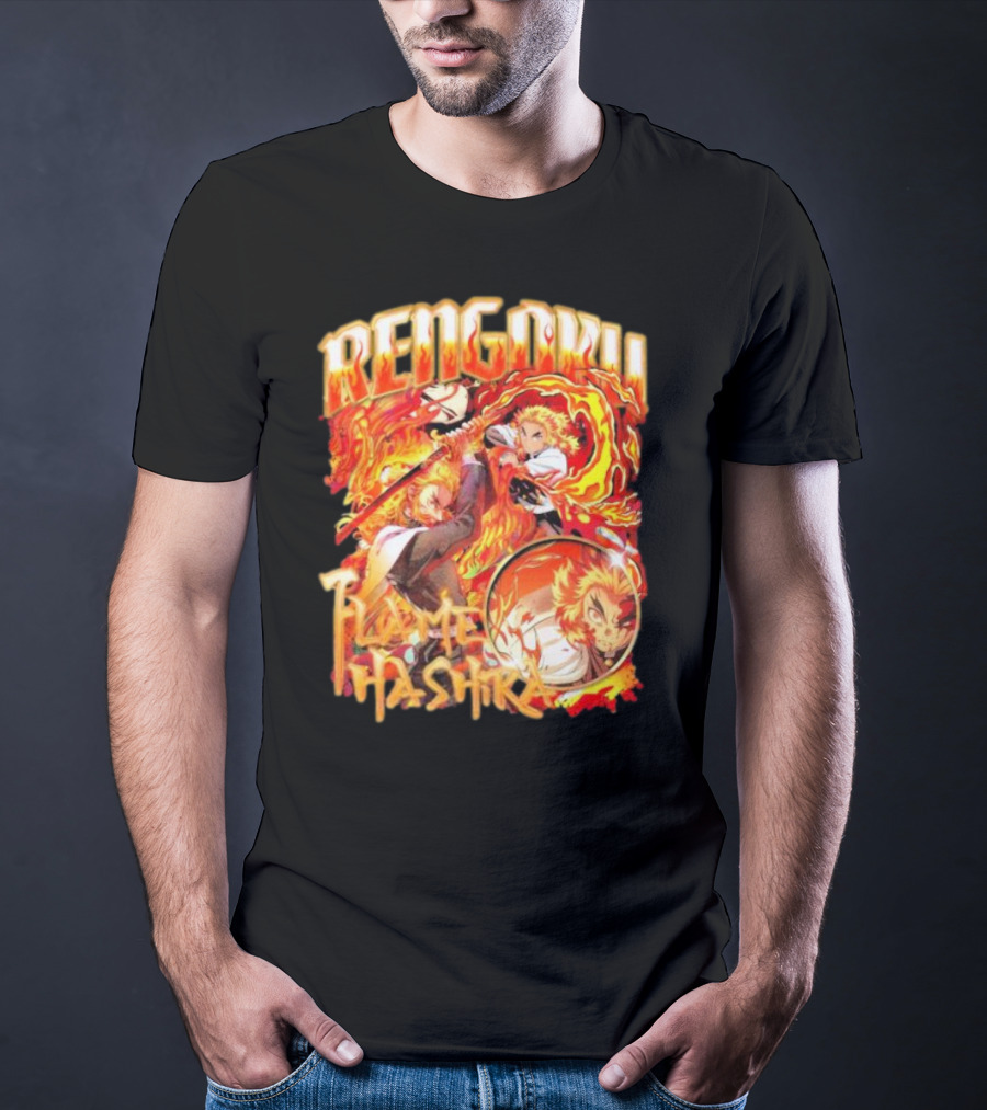 Rengoku Kyojuro Flame Hashira With Fiery Sword And Flames T-Shirt