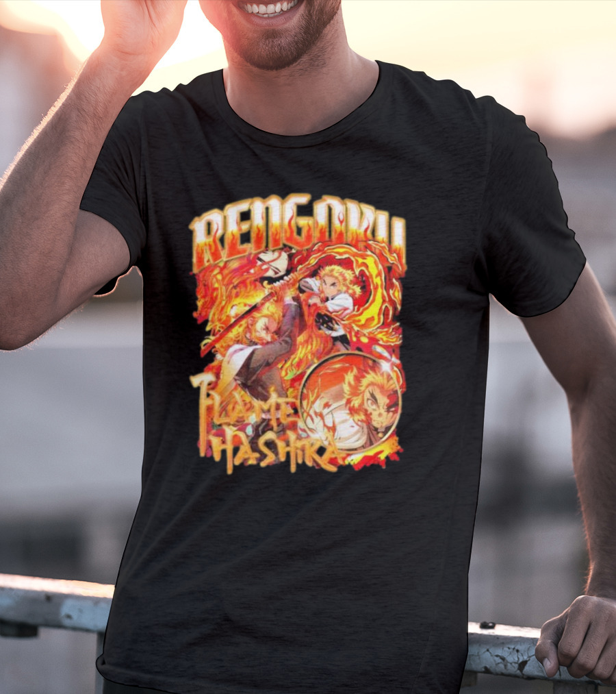 Rengoku Kyojuro Flame Hashira With Fiery Sword And Flames T-Shirt