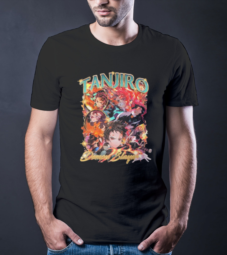 Tanjiro Kamado Demon Slayer Fiery Anime Action Scene T-Shirt