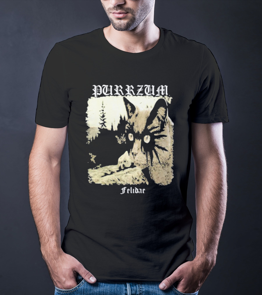 Purrzum Felidae Cat In Forest Scene T-Shirt