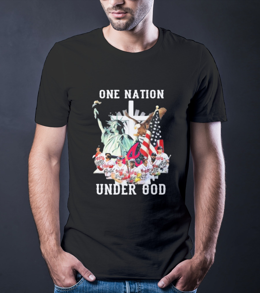 One Nation Under God Atlanta Braves American Flag Statue Of Liberty Players T-Shirt