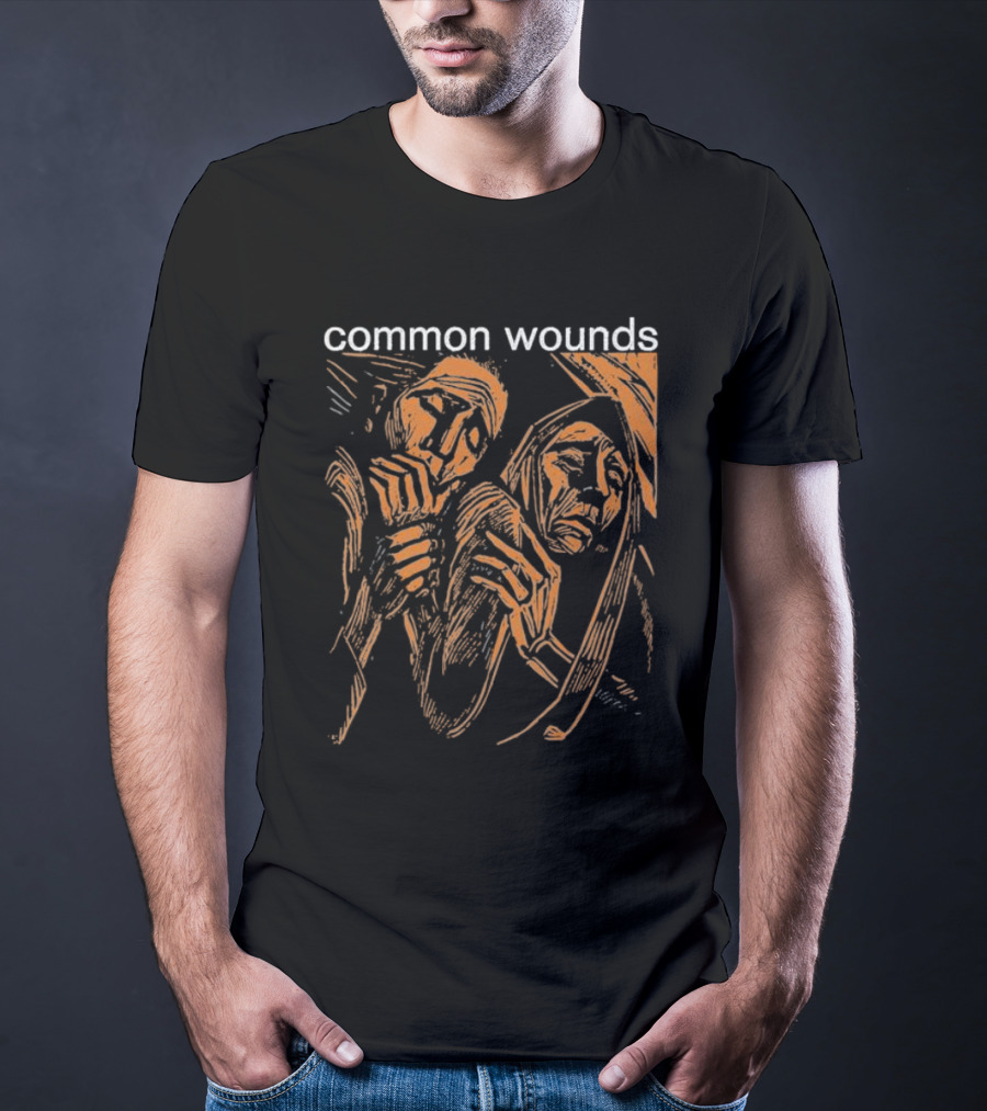 Common Wounds Woodcut Depicting Two Figures In Distressed Poses T-Shirt