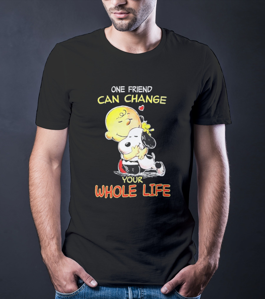 Snoopy And Friends One Friend Can Change Your Whole Life Hugging Image T-Shirt