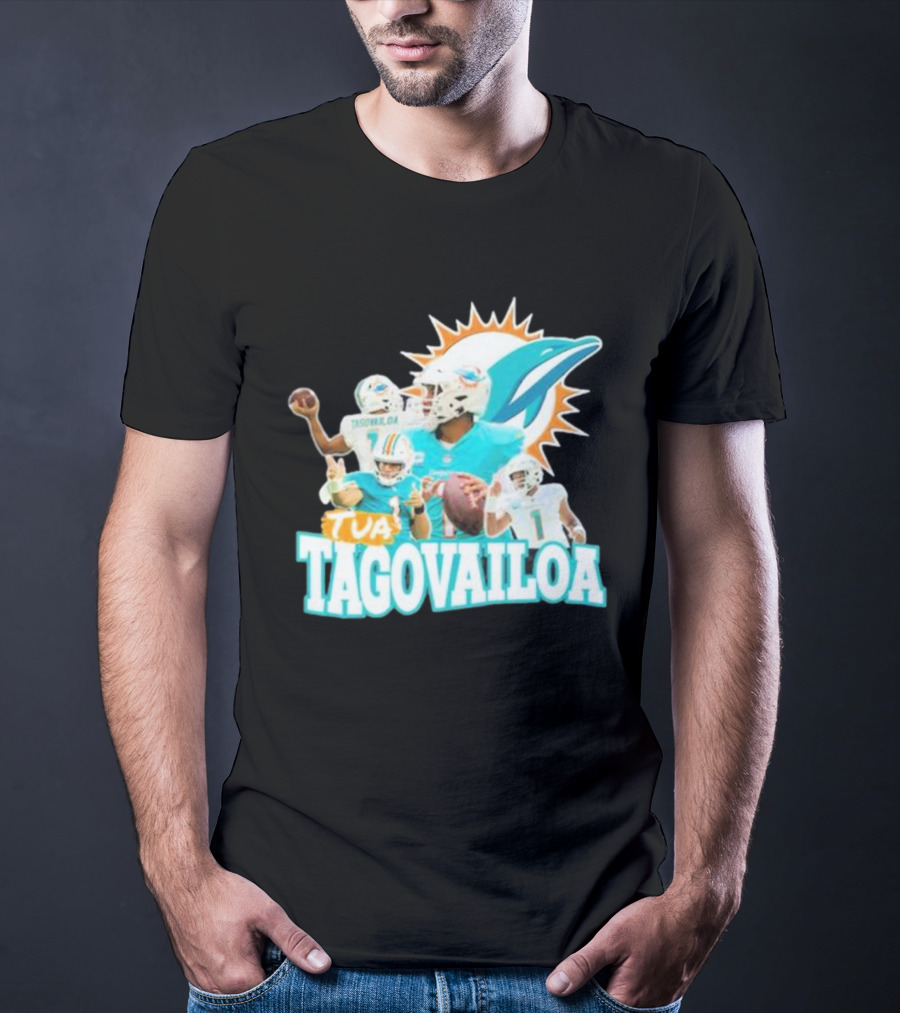 Tua Tagovailoa Miami Dolphins Quarterback Montage T-Shirt