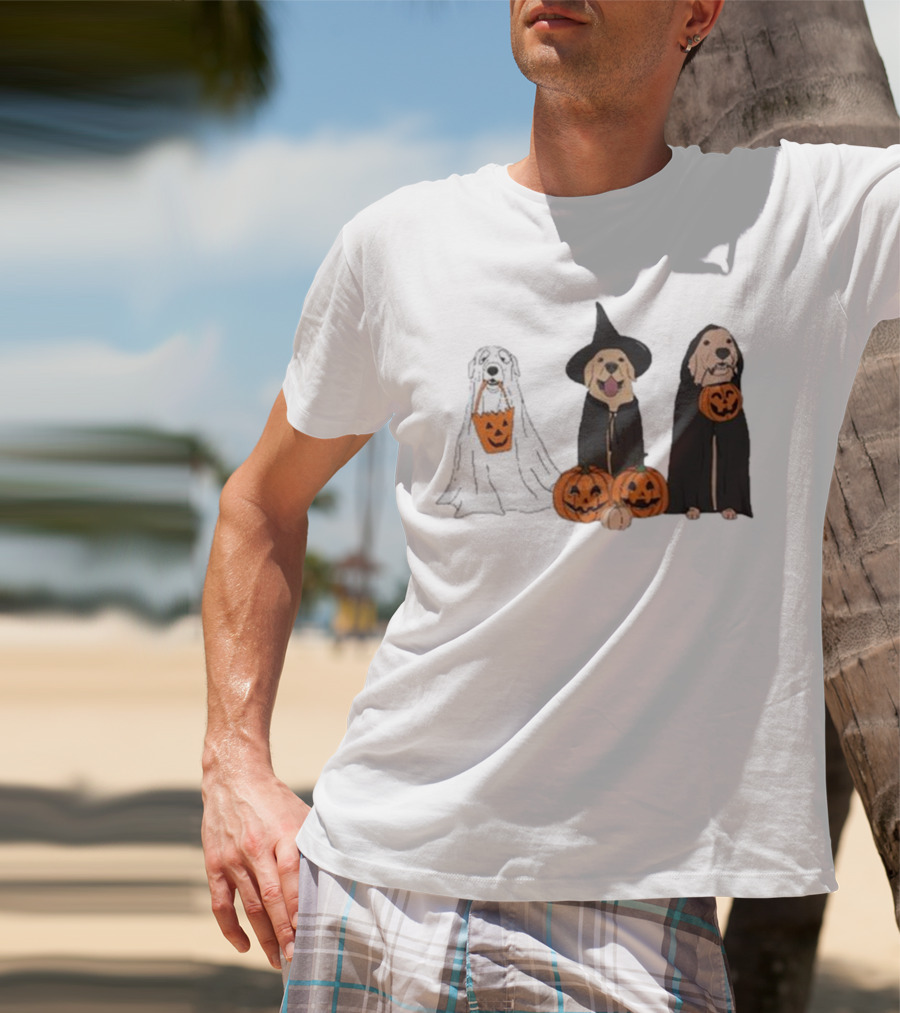 Ghost Dogs Halloween Pumpkin Witch Cloak Trio T-Shirt
