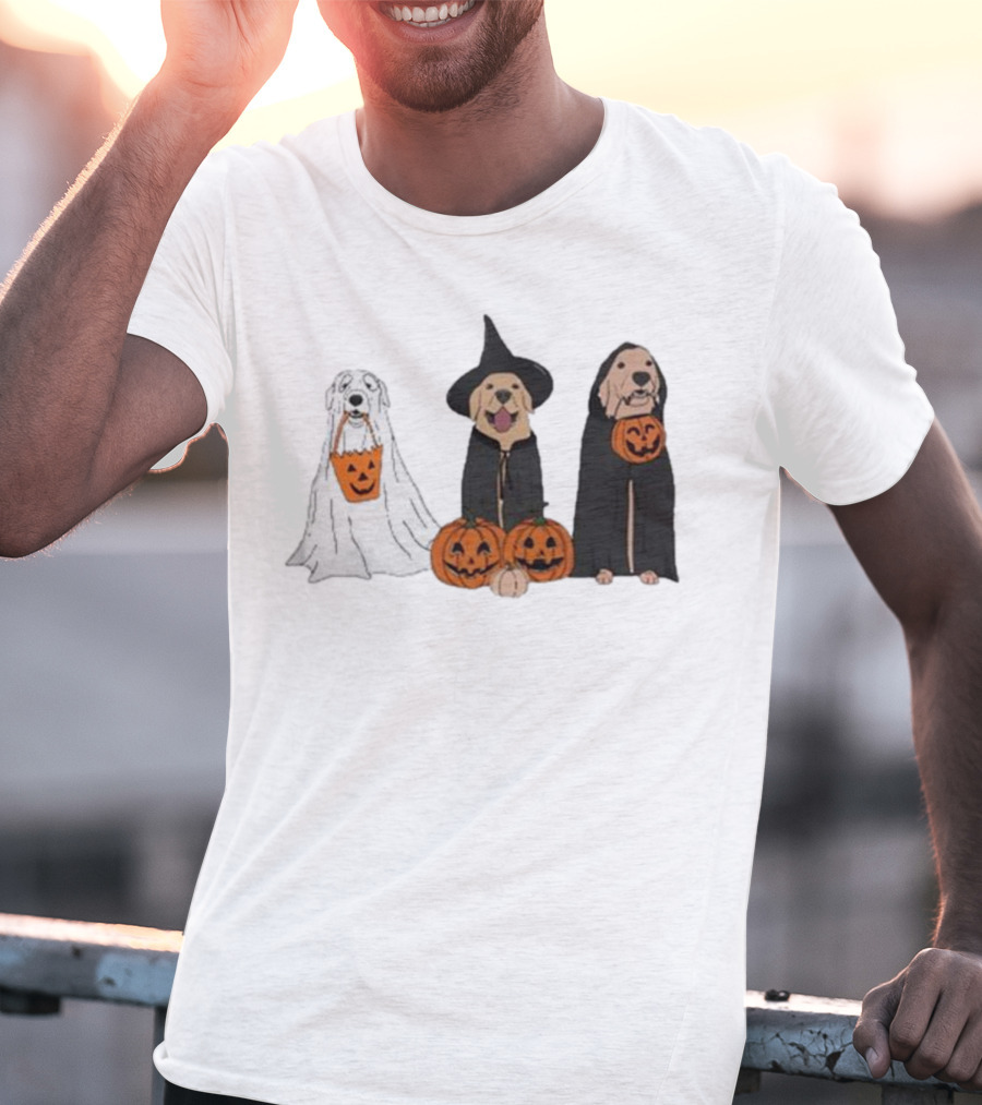 Ghost Dogs Halloween Pumpkin Witch Cloak Trio T-Shirt