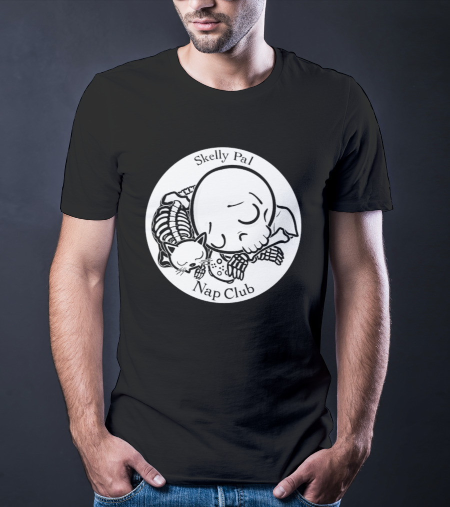 Skelly Pal Nap Club Painter Johnny Chiodini Skeleton Cat T-Shirt
