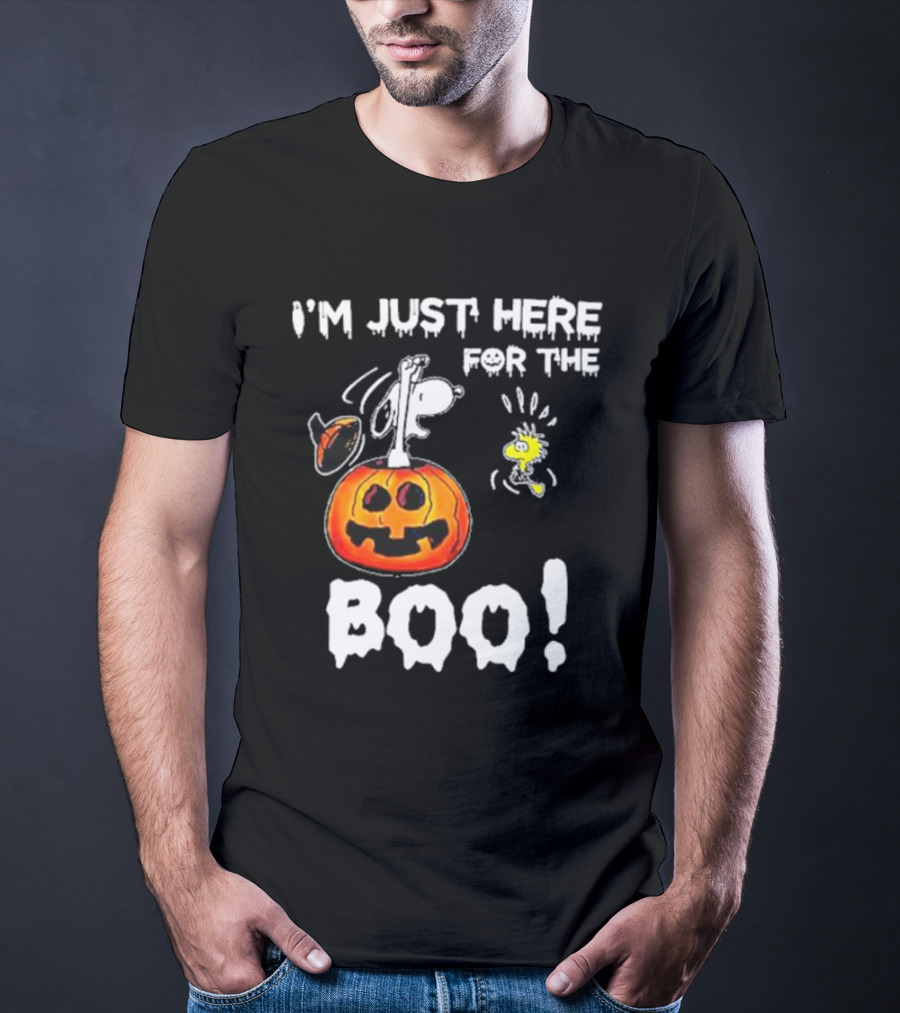 Snoopy And Woodstock Halloween I'm Just Here For The Boo Pumpkin T-Shirt