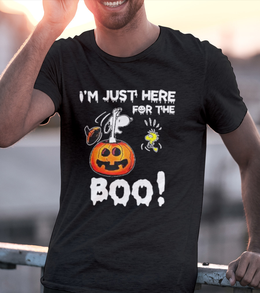 Snoopy And Woodstock Halloween I'm Just Here For The Boo Pumpkin T-Shirt