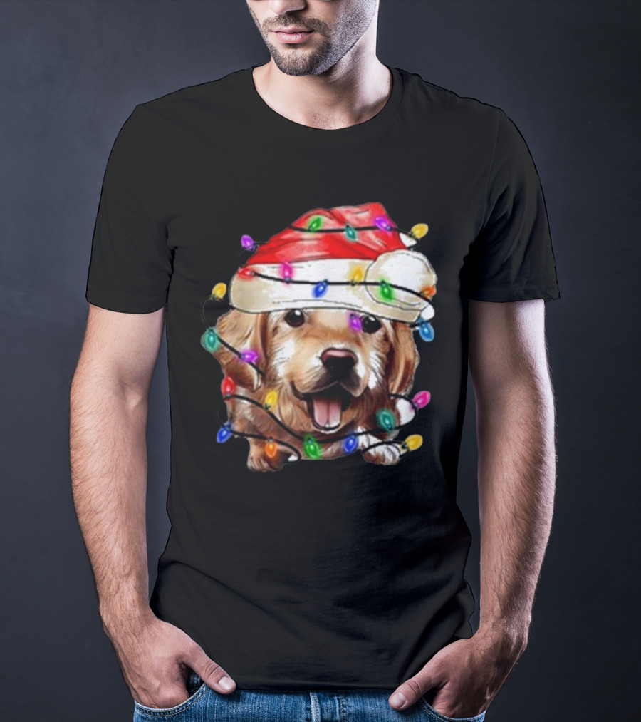 Christmas Lights Dog Lover Santa Hat Raglan T-Shirt