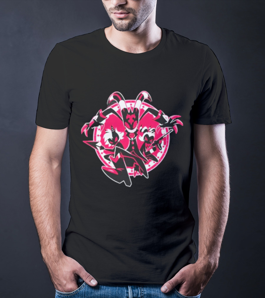 Helluva Boss IMP Characters Circle Pink And Black T-Shirt