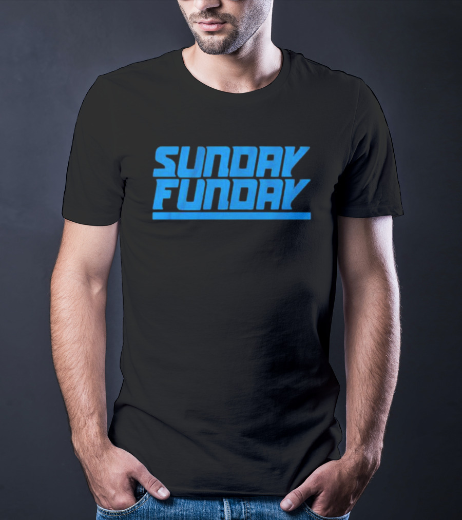 Sunday Funday Detroit Retro Blue Text T-Shirt