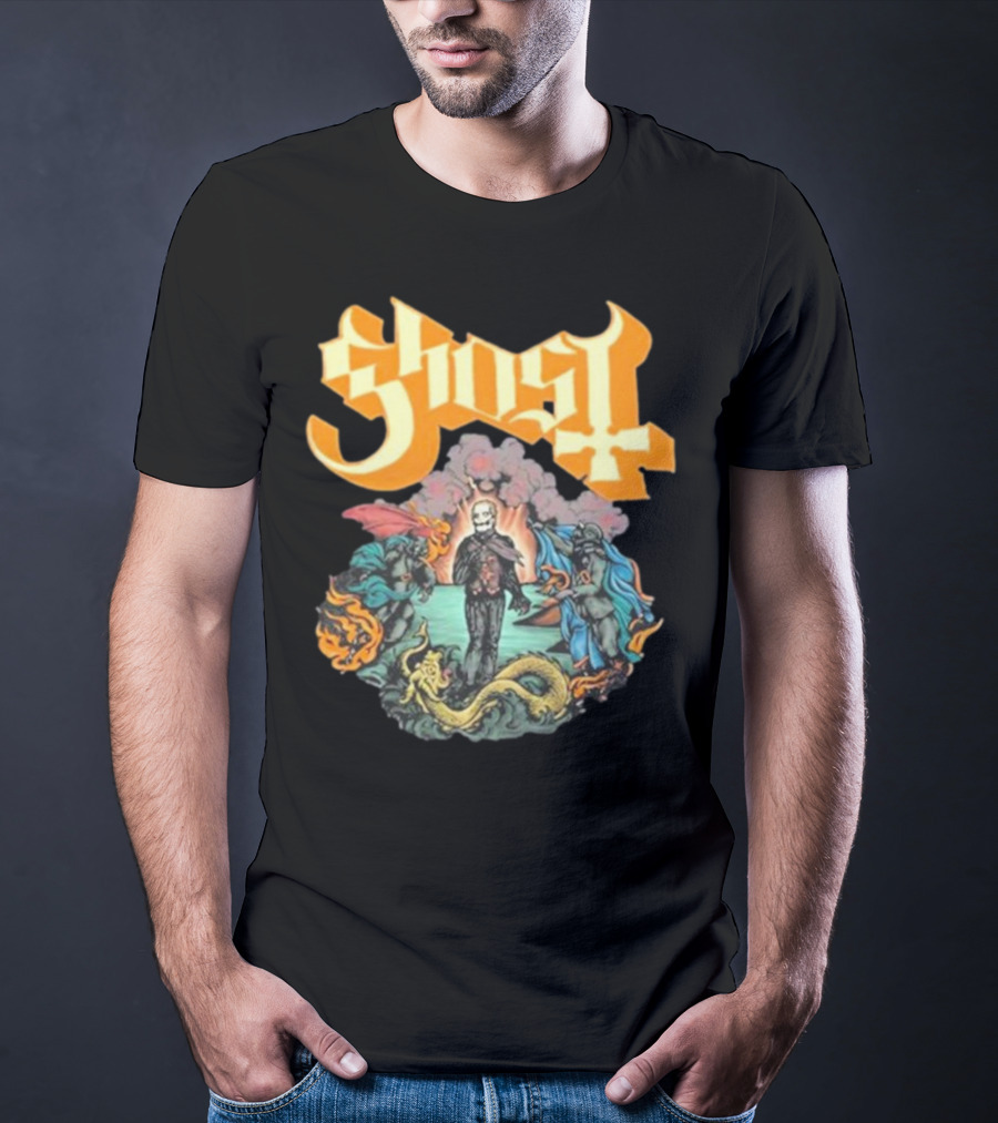 Ghost Boticelli Inspired Papal Figure With Mythical Creatures T-Shirt
