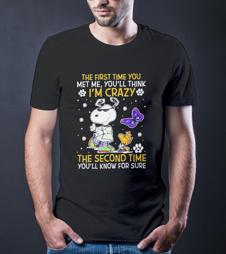 Snoopy And Woodstock The First Time You Met Me You'll Think I'm Crazy The Second Time You'll Know For Sure T-Shirt