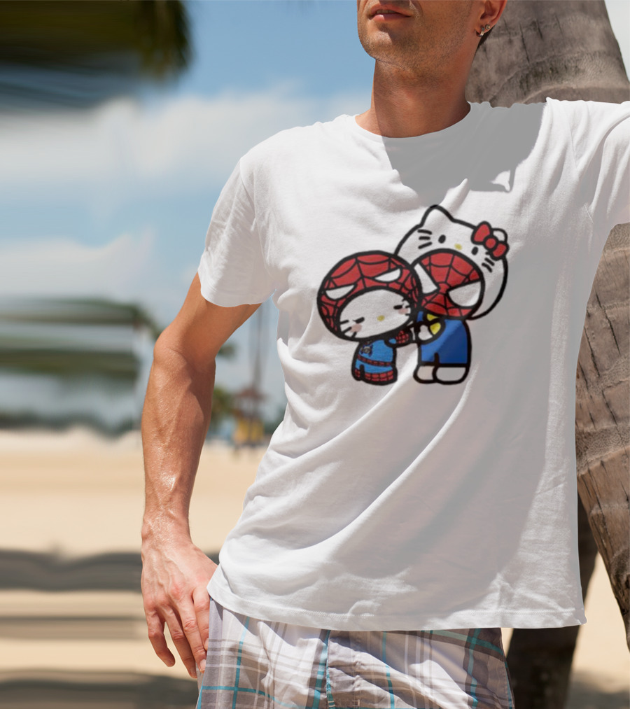 Hello Kitty Spider-Man Crossover Cartoon Characters T-Shirt