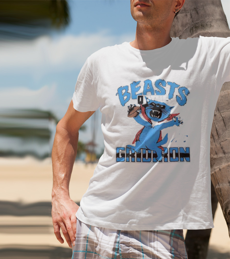 Carolina Panthers Beasts Of The Gridiron Football Feline Roaring With Ball T-Shirt