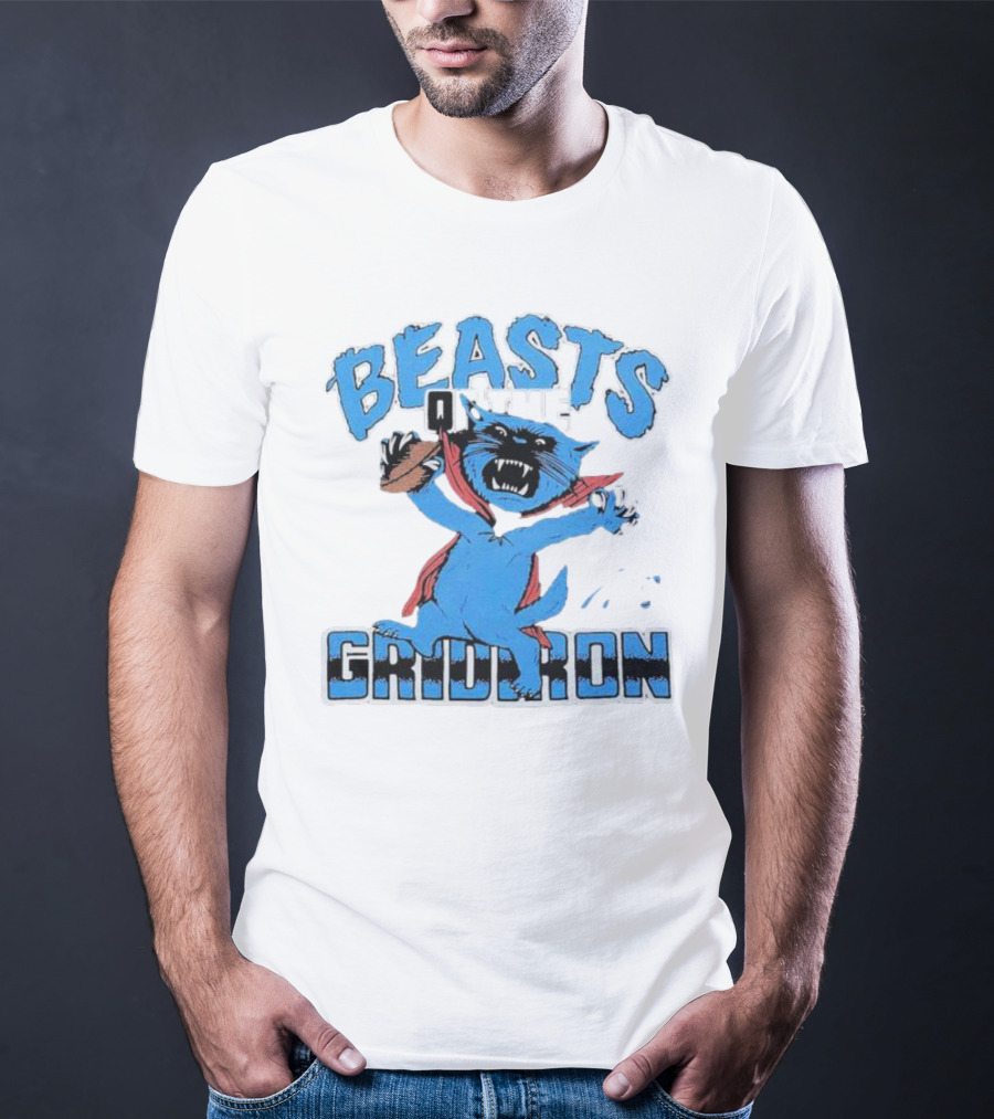 Carolina Panthers Beasts Of The Gridiron Football Feline Roaring With Ball T-Shirt