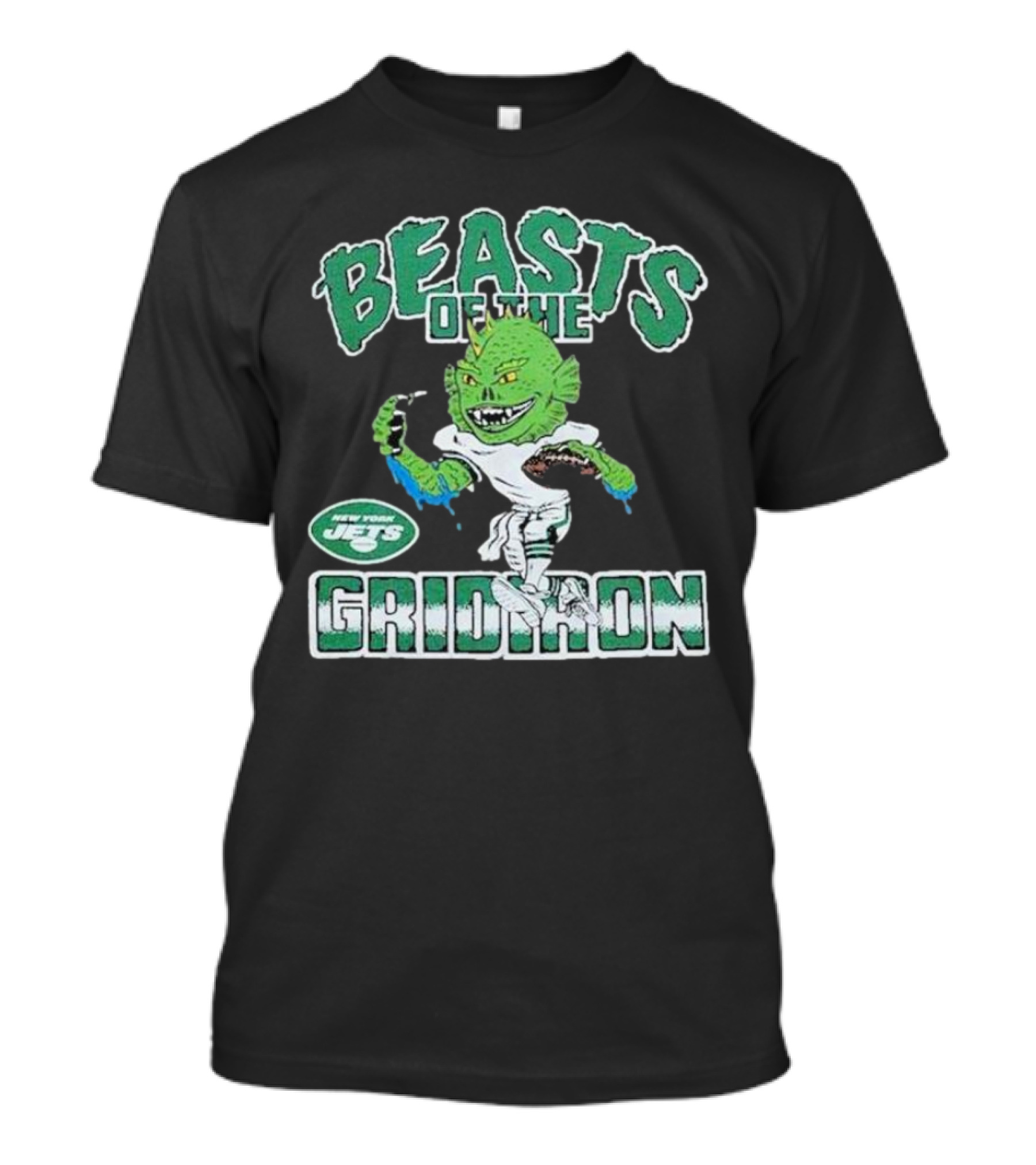 New York Jets Beasts Of The Gridiron Monster Holding Football T-Shirt