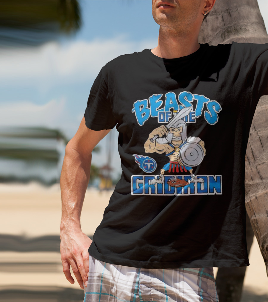Tennessee Titans Beasts Of The Gridiron Warrior With Sword And Shield T-Shirt