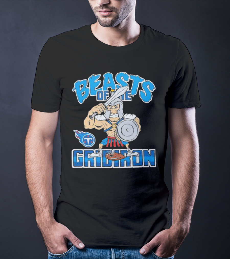 Tennessee Titans Beasts Of The Gridiron Warrior With Sword And Shield T-Shirt
