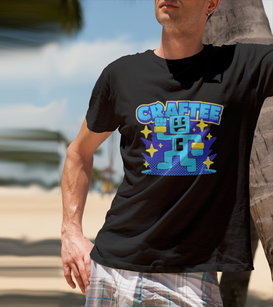 Craftee Pixel Character Level Up With Stars T-Shirt