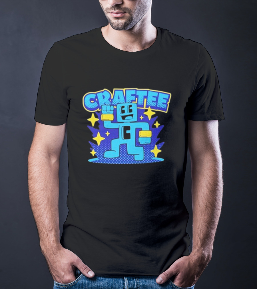 Craftee Pixel Character Level Up With Stars T-Shirt