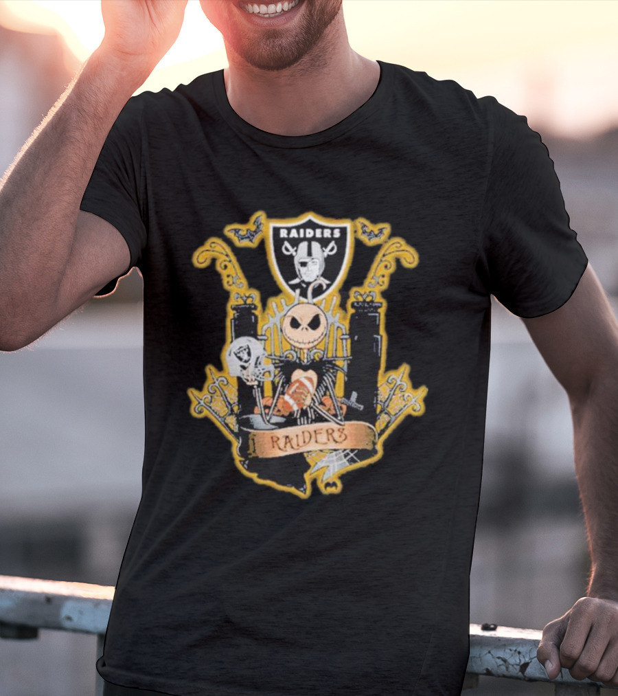 Las Vegas Raiders Jack Skellington Halloween Fan Crest T-Shirt