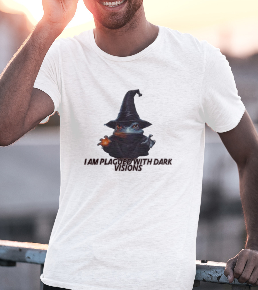 I Am Plagued With Dark Visions Frog Wizard Hat Magic T-Shirt