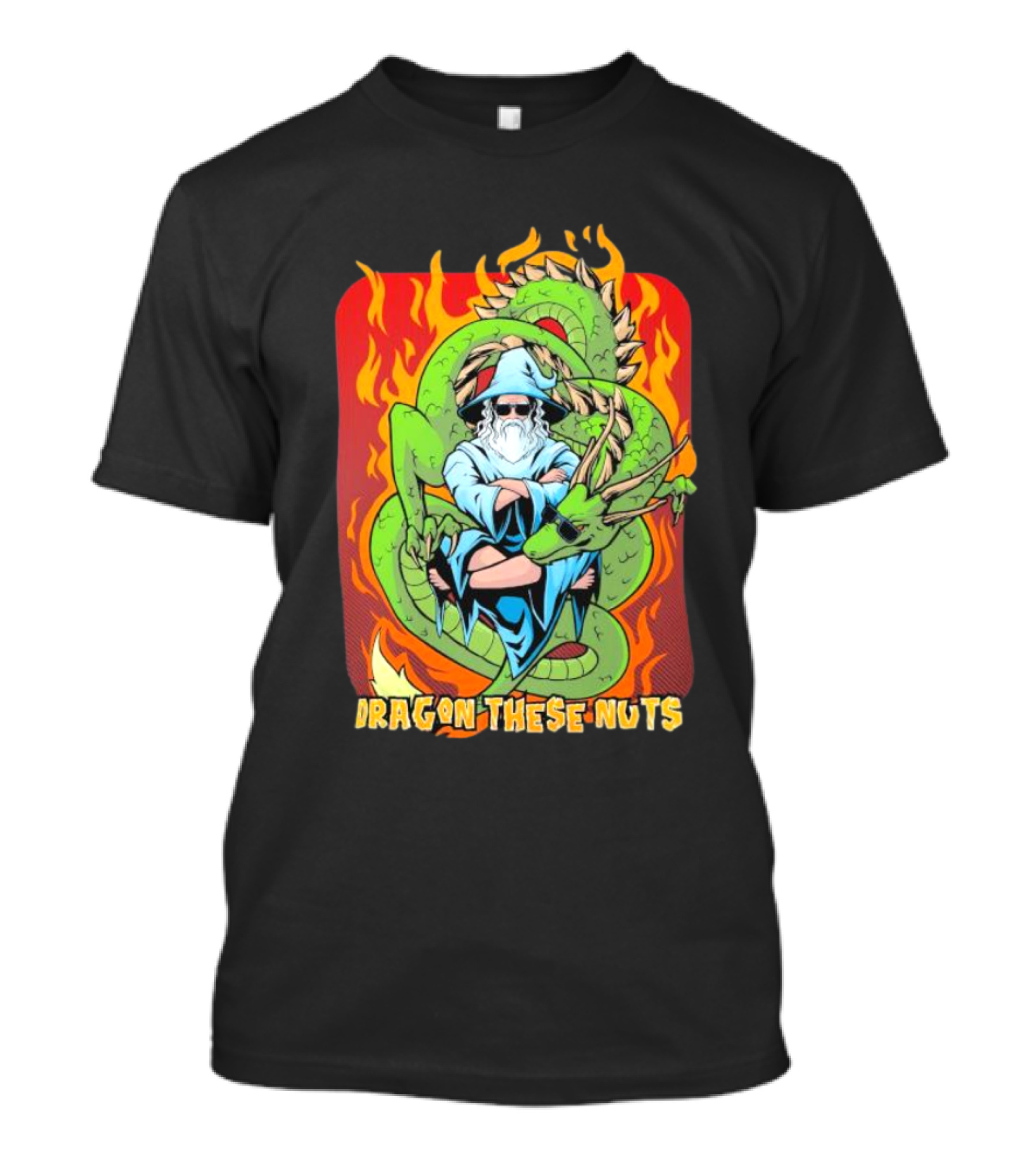 Dragon These Nuts Wizard With Green Dragon And Flames T-Shirt