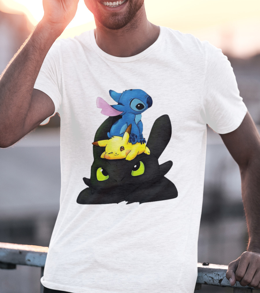 Stitch Pikachu Toothless Crossover T-Shirt