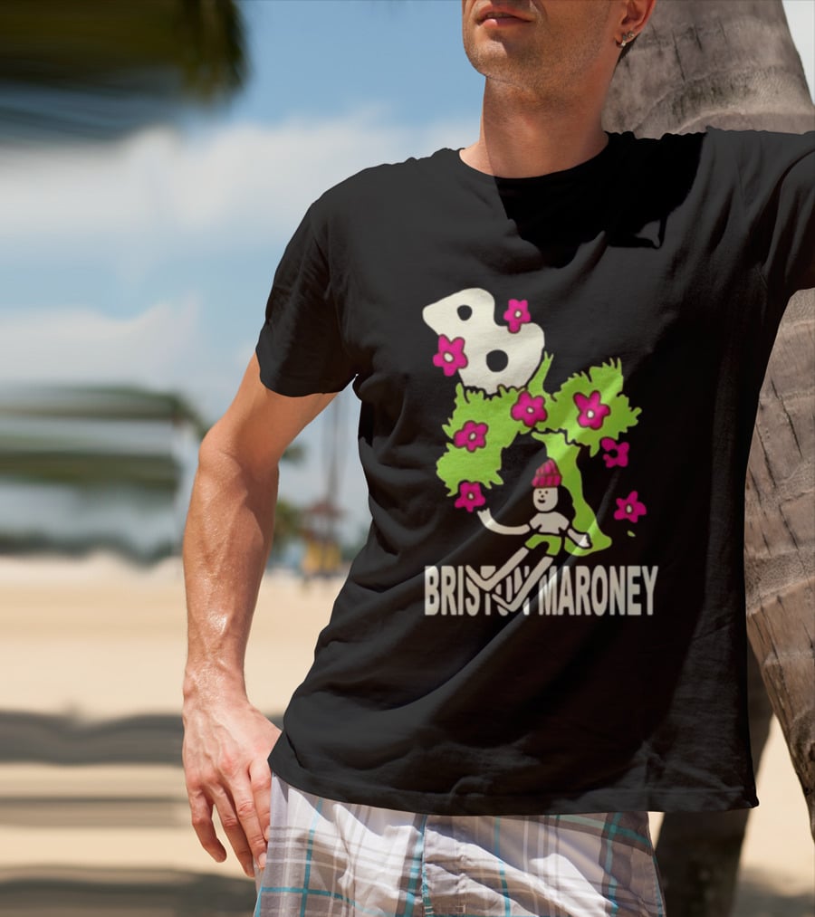 Briston Maroney Cartoon Character With Green Planet And Pink Flowers T-Shirt