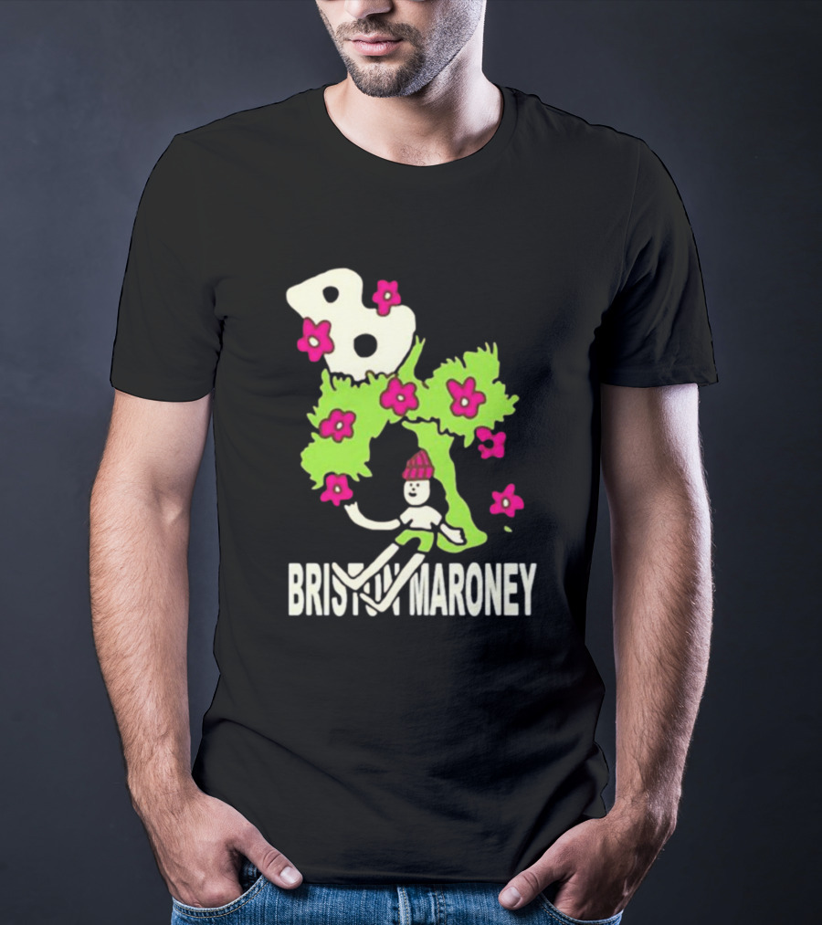 Briston Maroney Cartoon Character With Green Planet And Pink Flowers T-Shirt