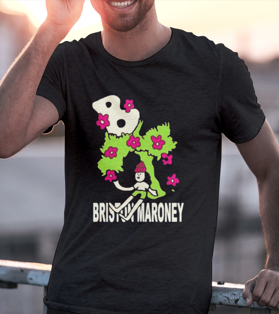 Briston Maroney Cartoon Character With Green Planet And Pink Flowers T-Shirt