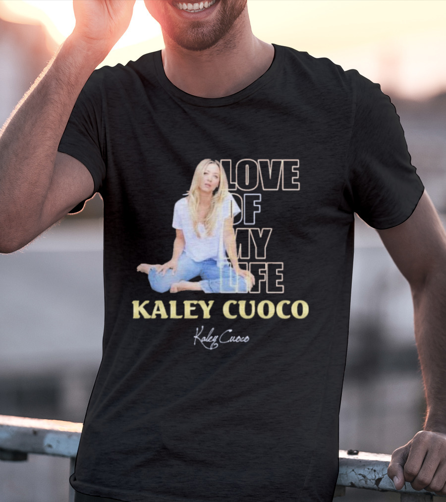Kaley Cuoco Love Of My Life Sitting Casual Jeans Pose T-Shirt